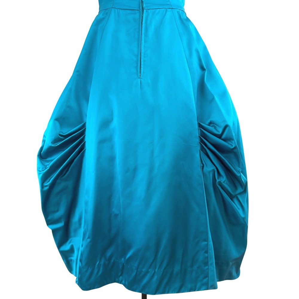 Vintage Teal Blue 50's Dress Womens (S) Satin Bows Midi Prom Rockabilly ILGWU - Picture 5 of 7